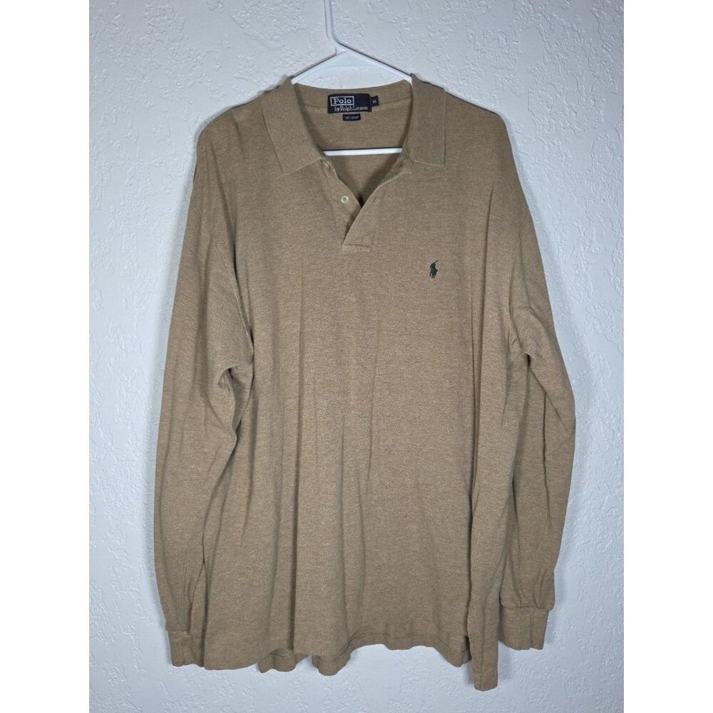 Polo Ralph Lauren Shirt Mens XL Classic Tan Fit Long Sleeve Green Pony